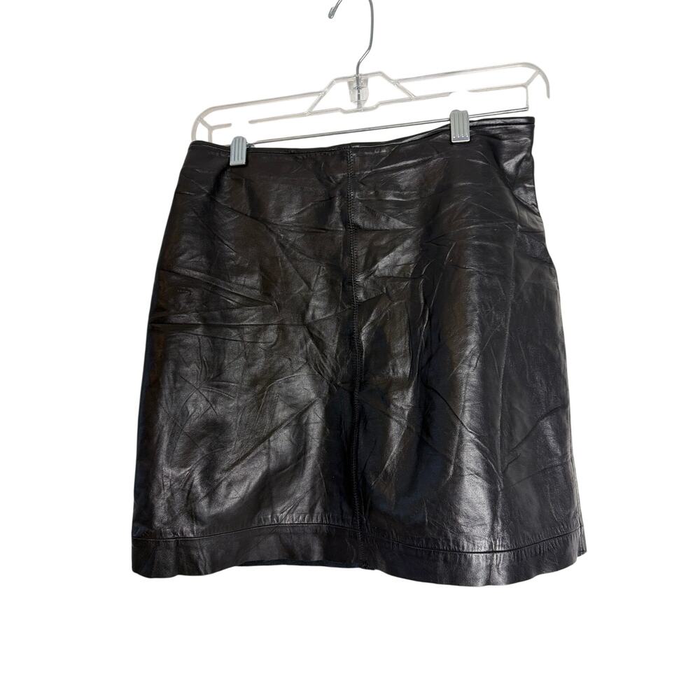 Black Leather Mini Skirt High Waist Size 1 medium A-Line Real Leather